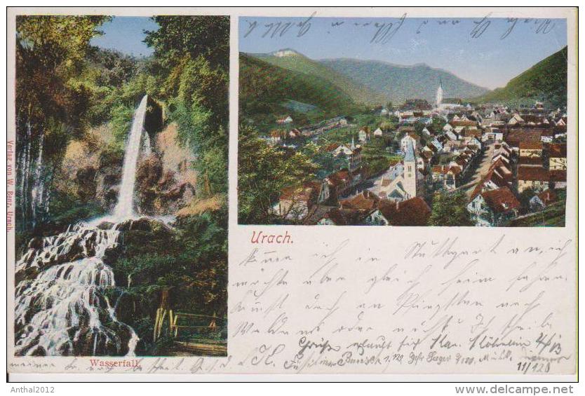 Litho Urach Schw. Alb Blick Zur Stadt Wasserfall 5.5.1913 Nach Schwendi - Bad Urach