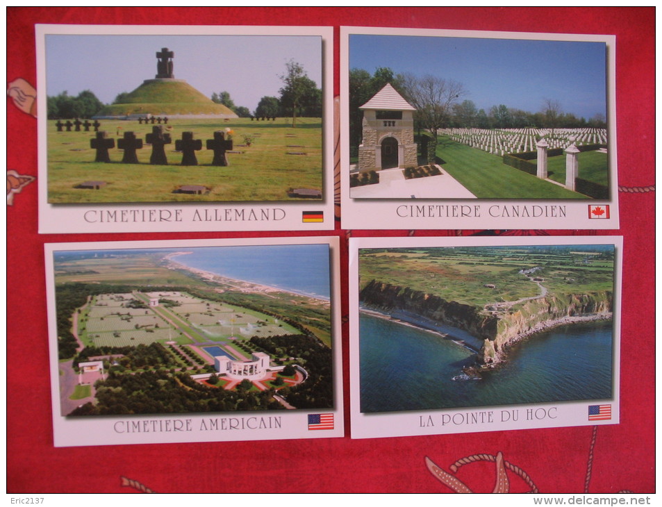 2E GUERRE...CIMETIERES AMERICAIN..ALLEMAND.CANADIEN ET LA POINTE DU HOC...4 CARTES.. - Cimiteri Militari