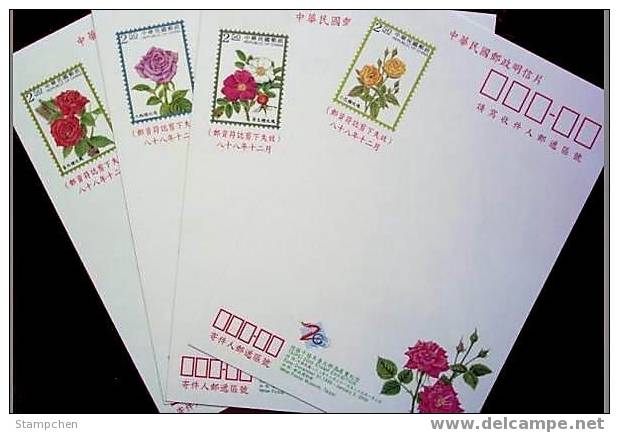 Taiwan 1999 Rose Flower Pre-stamp Postal Cards 4-2 - Postal Stationery