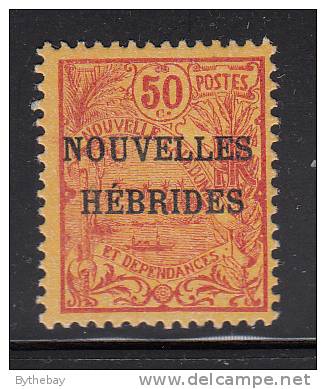 New Hebrides, French MH Scott #4 50c Carmine On Orange With Nouvelles Hebrides Overprint - Neufs