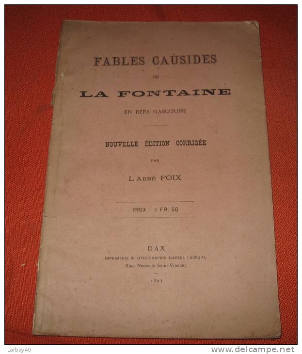 Fables Causides De La Fontaine En Bers Gascouns 1891 Dax Abbe Foix - 1801-1900