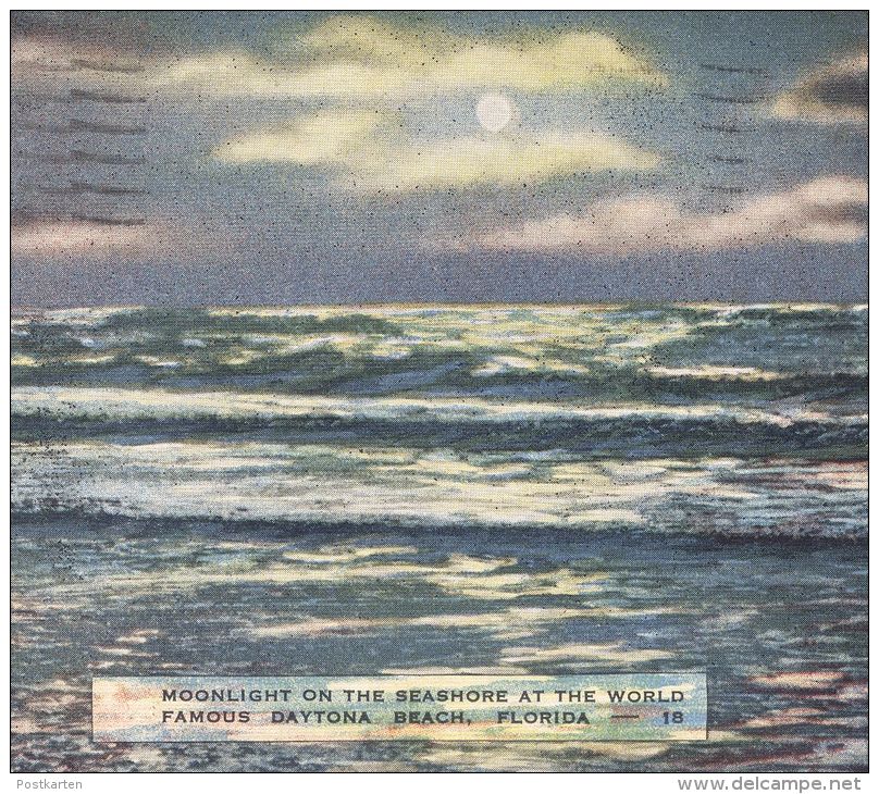 ALTE POSTKARTE MOONLIGHT ON THE SEASHORE AT THE WORLD FAMOUS DAYTONA BEACH FLORIDA At Night Bei Nacht La Nuit Postcard - Daytona