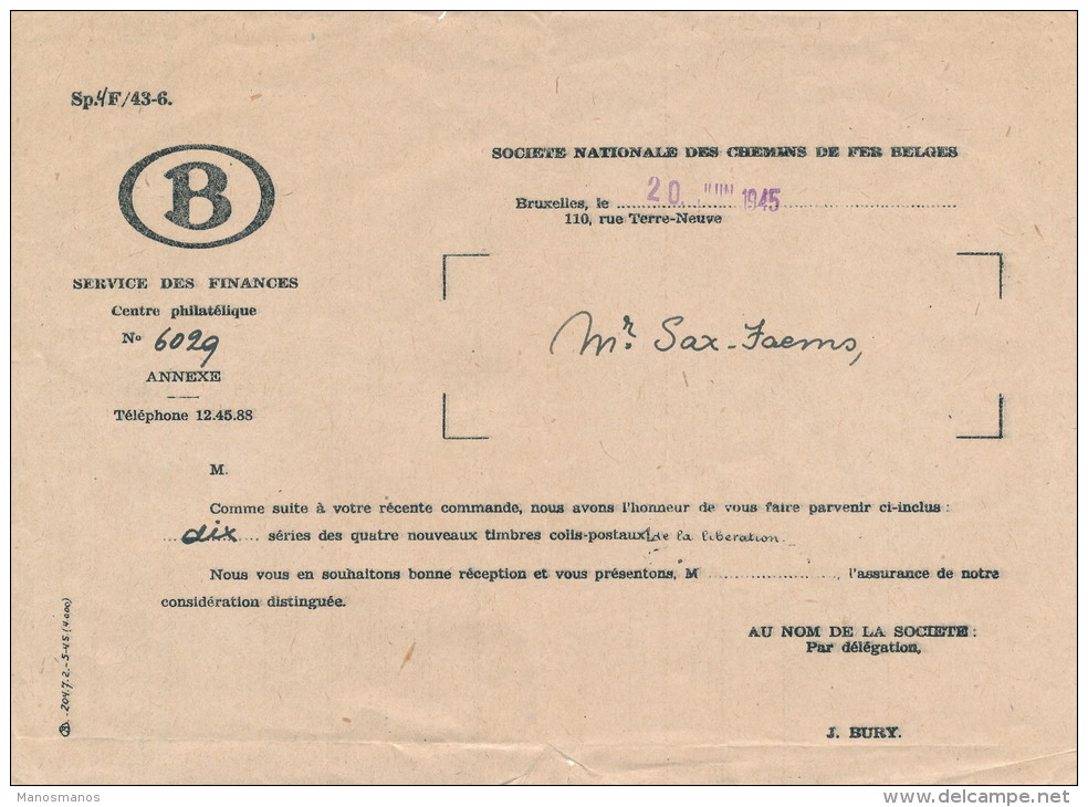 898/20 -- Lettre Recommandée Avec Contenu - 2 TP SERVICE Col Ouvert  BRUXELLES 1945 Vers ST NICOLAS WAAS - Briefe U. Dokumente