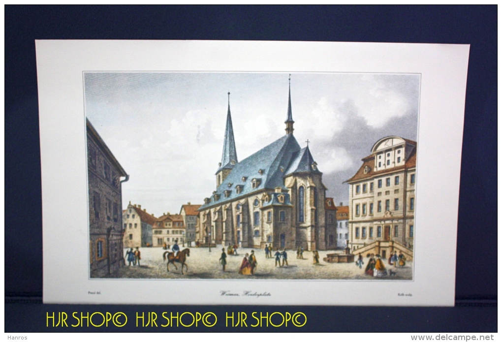 Repr. Alter Colorierter Lichtdruck Um 1920, Weimar Herderplatz Pozzi Del., Kolb Sculp. Maße. 40 X 25 Cm, Zustand: Sehr - Stiche & Gravuren