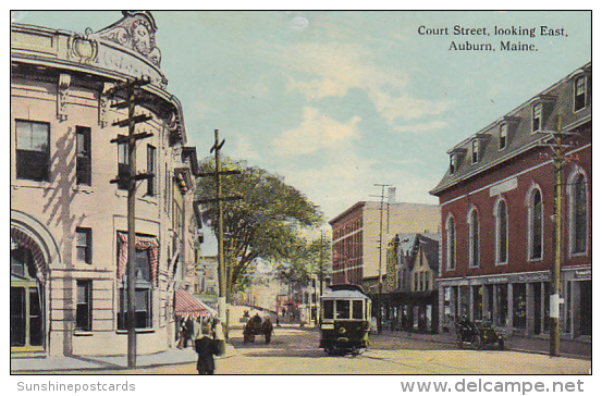 Maine Auburn Court Street Looking East Trolley - Auburn