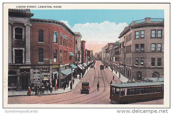 Maine Lewiston Lisbon Street Main Street Drug Store Trolley - Lewiston