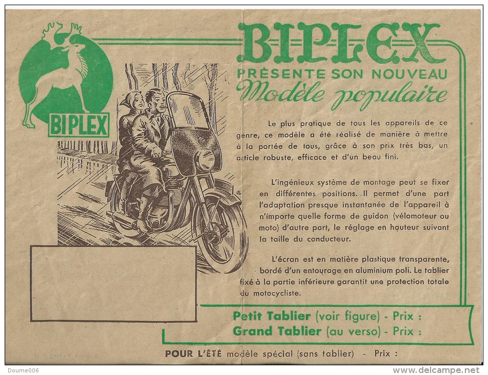 Depliant Publicitaire Ancienne Tablier Biplex Voir Scanne - Motorräder