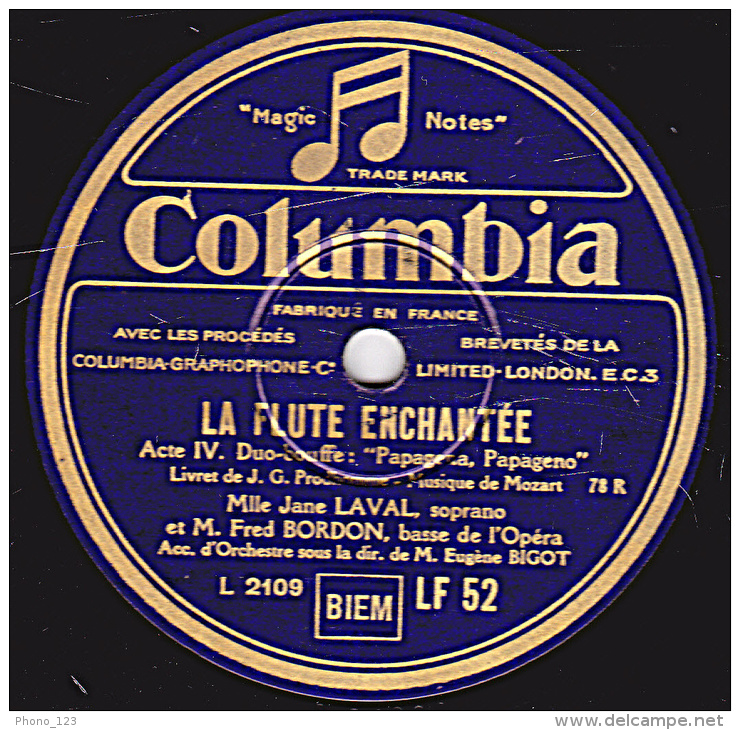 78 Tours Columbia LF 520 - EX - Fred BORDON - LA DAMNATION DE FAUST"Voici Des Roses" Avec Jane LAVAL LA FLUTE ENCHANTEE - 78 Rpm - Schellackplatten