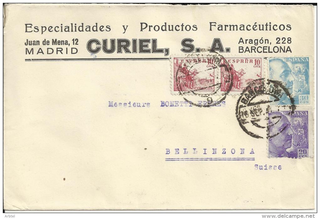 BARCELONA CC A SUIZA EMPRESA FARMACIA SELLOS FRANCO PERFIL CID AL DORSO MARCA CESNURA DE BARCELONA - Pharmacie