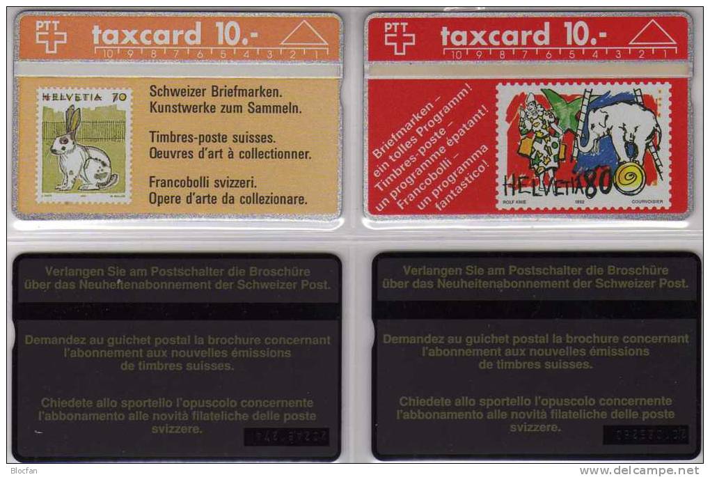 Tier Motiv Kaninchen Elefant 1991 Schweiz O Genutzt 20SFr. Briefmarken Auf Telefonkarten PTT 2 Topic Taxcard Of Helvetia - Schweiz