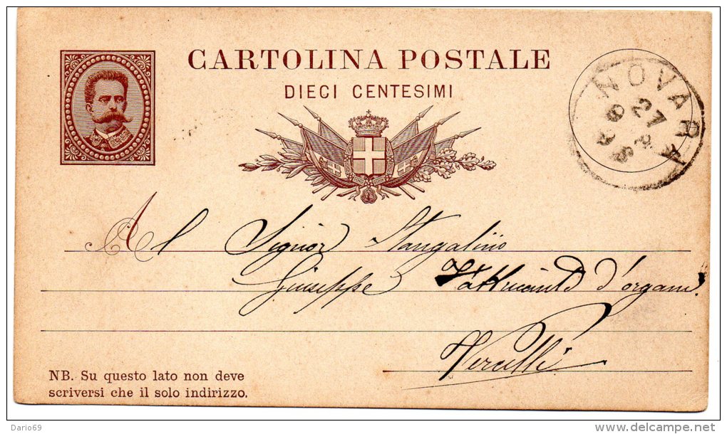 CARTOLINA CON ANNULLO  NOVARA - Stamped Stationery