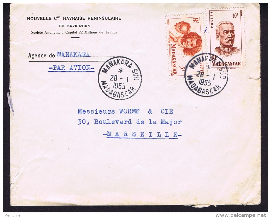 1955  Lettre Avion De Manakara Sud  Pour La France Yv  313, 315 - Lettres & Documents