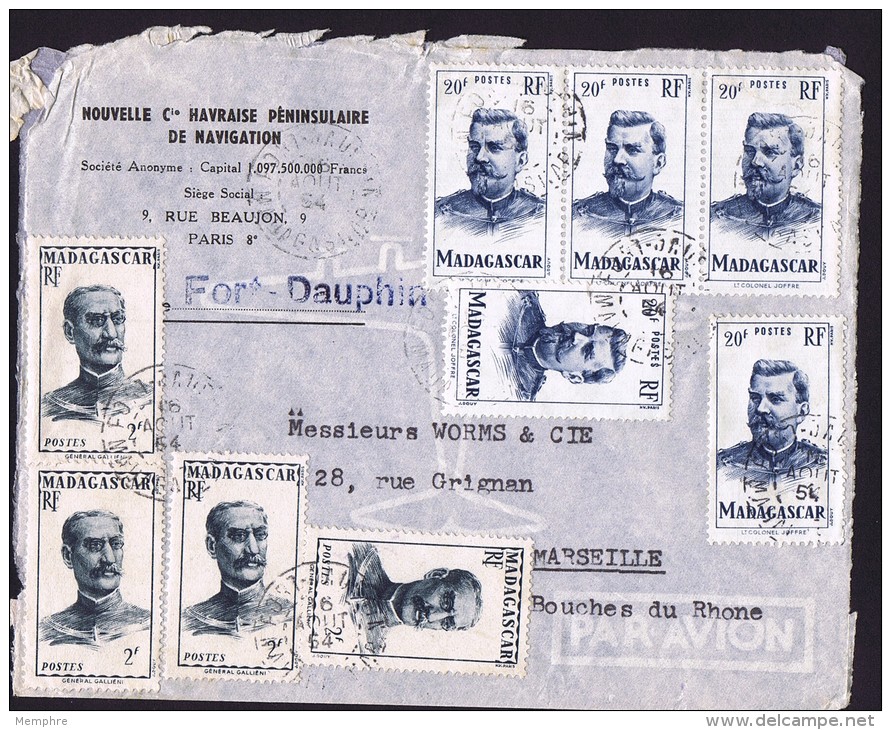 1954  Lettre Avion De  Fort-Dauphin   Pour La France Yv  309 X4, 317 X5 - Lettres & Documents