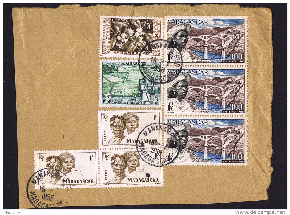 Fragment De Lettre De Manakara PA 76 Bande De 3, Yv 306 X 3, 330, 331 - Airmail