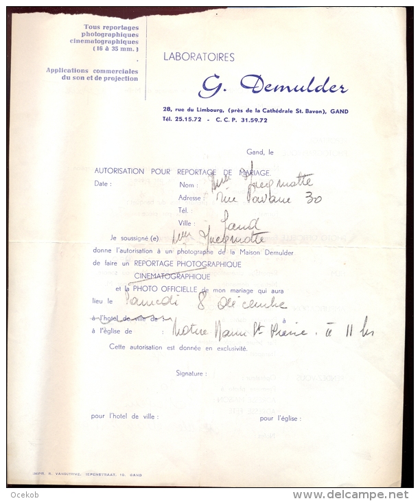 Factuur Brief Lettre Gent -  Fotografie - Labo G. Demulder - 1950 - ...