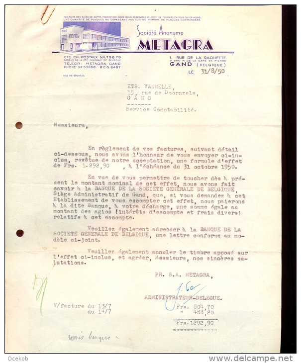 Factuur Brief Lettre Gent - S.A. Metagra 1950 - 1950 - ...