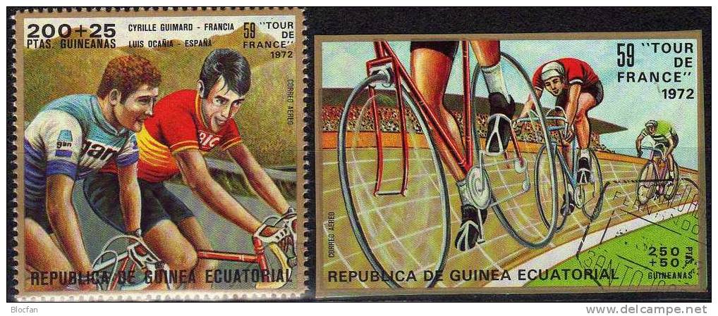 Radfahrt 1973 Äquatorial Guinea 266/7, Block 72 Plus 73 O 3€ Tour De France Fahrer Der 59. Tour Der Straßen - Fernfahrt - Equatorial Guinea