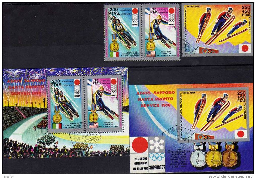 Olympic Winner Sapporo 1972 Äquator. Guinea 73A/B,Block 11 Plus 12 O 3€ Bf Winter Sport M/s Bloc Olympic Sheet Of Africa - Guinée Equatoriale