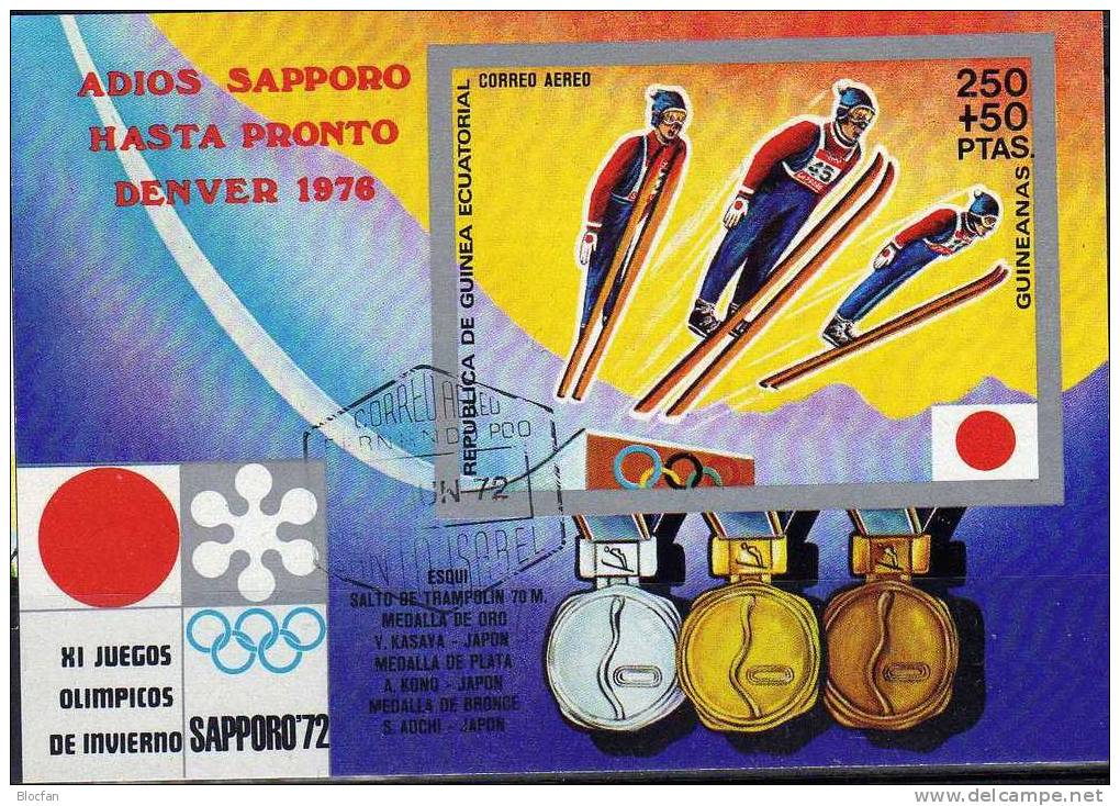 Olympic Winner Sapporo 1972 Äquator. Guinea 73A/B,Block 11 Plus 12 O 3€ Bf Winter Sport M/s Bloc Olympic Sheet Of Africa - Guinée Equatoriale