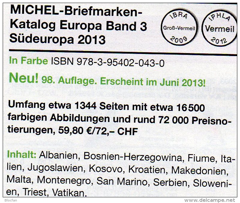 MlCHEL Briefmarken Südeuropa Band 3 Katalog 2013 Neu 60€ Süd-Europa Stamps Italy Albania Malta Jugoslawia Vatican Triest - Italie