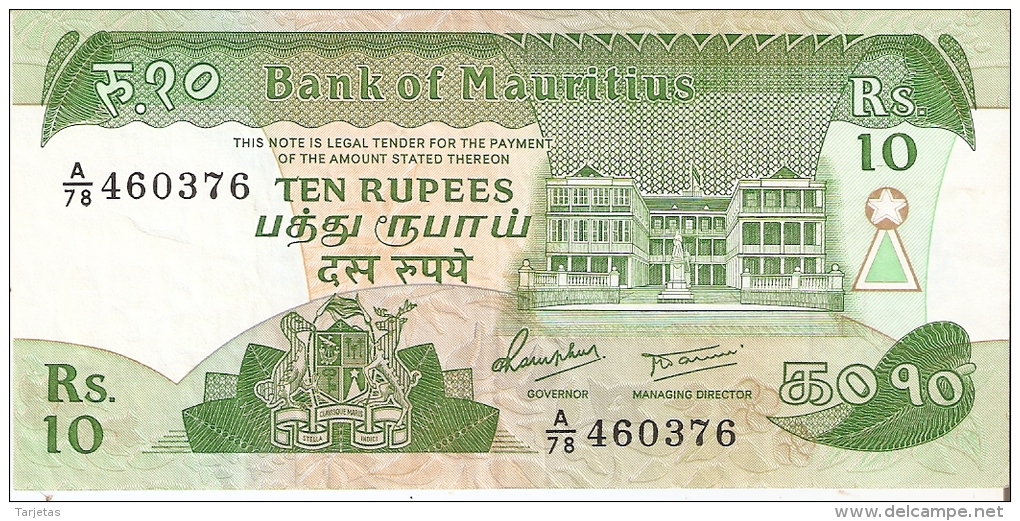 BILLETE DE MAURITIUS DE 10 RUPEES (BANKNOTE) - Mauritius