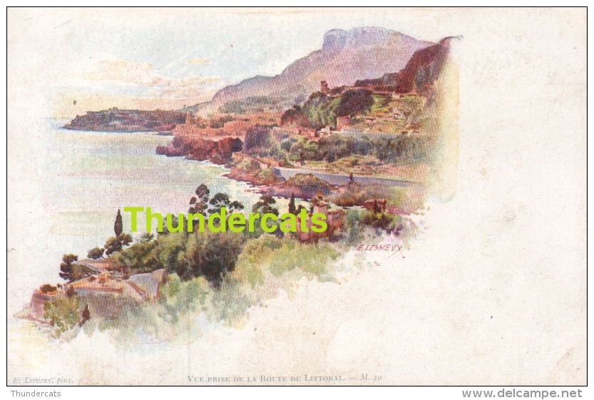 CPA ILLUSTRATEUR CARTE LITHO E. LESSIEUX  ** VUE PRISE DE LA ROUTE DU LITTORAL  ** ARTIST SIGNED LITHO CARD - Lessieux