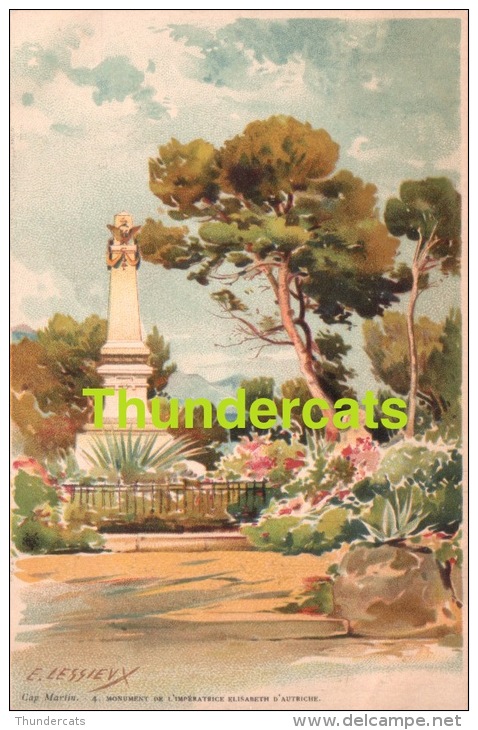 CPA ILLUSTRATEUR CARTE LITHO E. LESSIEUX  ** CAP MARTIN MONUMENT ELISABETH D'AUTRICHE ** ARTIST SIGNED LITHO CARD - Lessieux