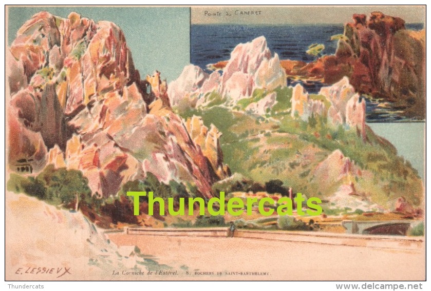 CPA ILLUSTRATEUR CARTE LITHO E. LESSIEUX  ** LA CORNICHE DE L'ESTEREL ROCHERS   ** ARTIST SIGNED LITHO CARD - Lessieux