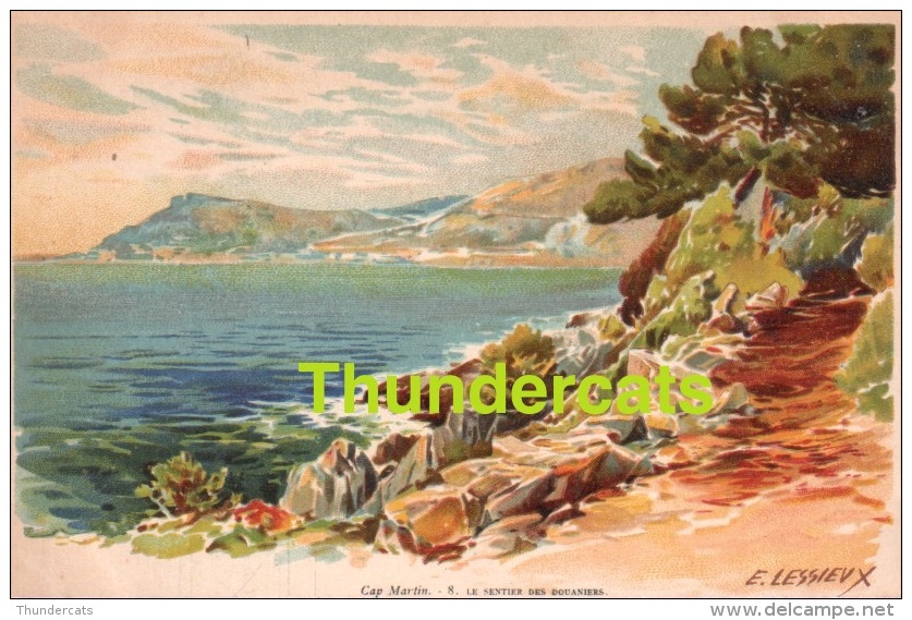 CPA ILLUSTRATEUR CARTE LITHO E. LESSIEUX  ** CAP MARTIN LE SENTIER DES DOUANIERS ** ARTIST SIGNED LITHO CARD - Lessieux