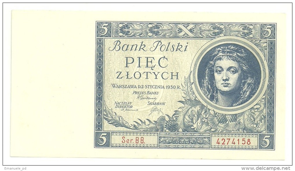 Poland 5 Zlotych 1930 UNC - Polonia