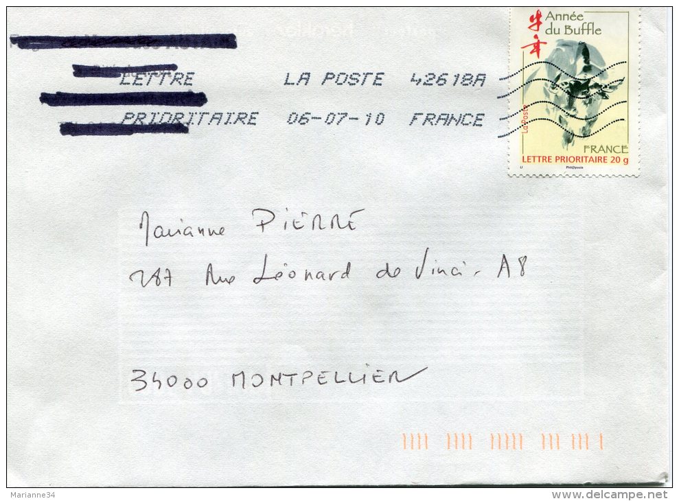 France-2009- YT 4325 (année Lunaire Chinoise Du Buffle)  Sur Lettre - Storia Postale