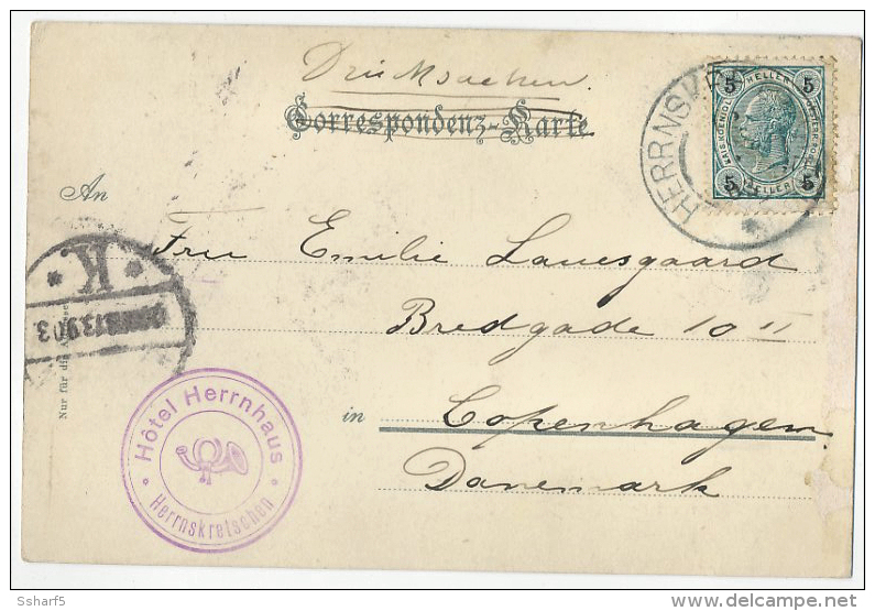 HOTEL HERRNHAUS Hotel Postmark With POSTHORN VIOLETTAK Mit Dampferlandeplatz, Herrnskretschen - ...-1918 Préphilatélie