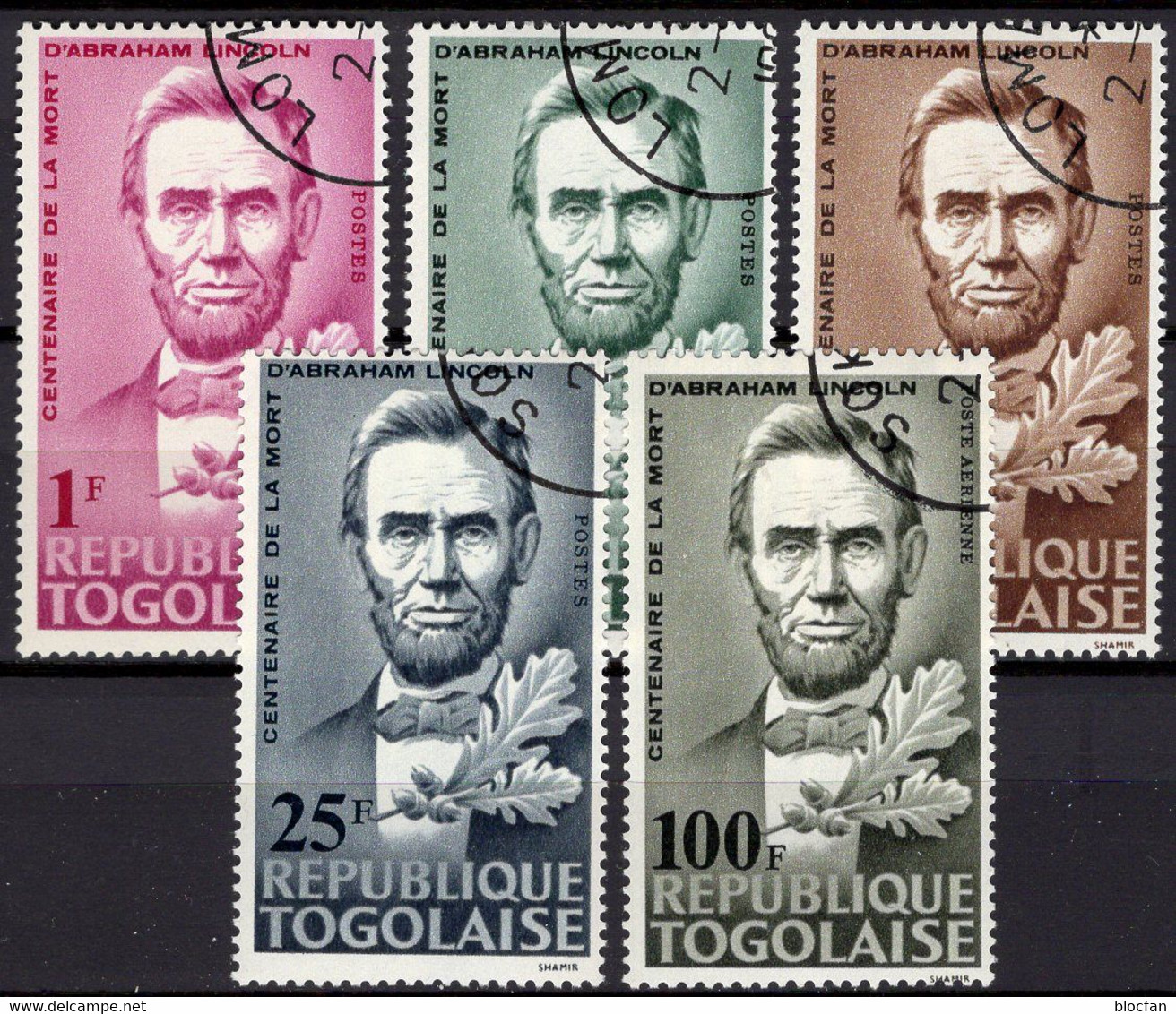 USA-Präsident Togo 462/6 O 5€ Persönlichkeit 100.Todestag Lincoln 1965 Lorbeer Porträt VIP Set Of Togolaise AFRICA - Other & Unclassified