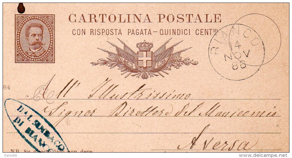 1886  CARTOLINA CON ANNULLO  BIANCO REGGIO - Interi Postali