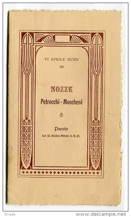 PARTECIPAZIONE NOZZE PETROCCHI MOSCHENI ANNO MCMX - Boda