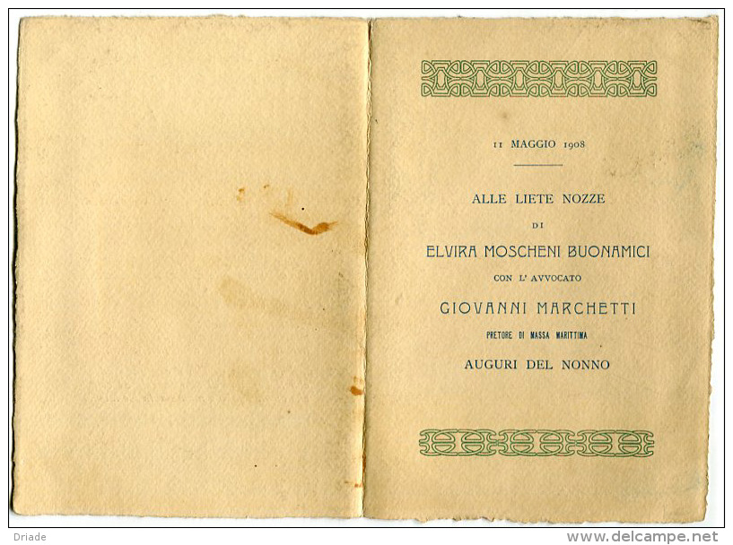 PARTECIPAZIONE NOZZE MOSCHENI MARCHETTI ANNO 1908 - Annunci Di Nozze