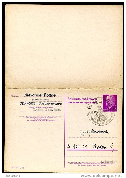 FILATELST-FÖRENINGEN BODEN Schweden 1970 On  East German Postal Card With Reply P74 - Autres & Non Classés