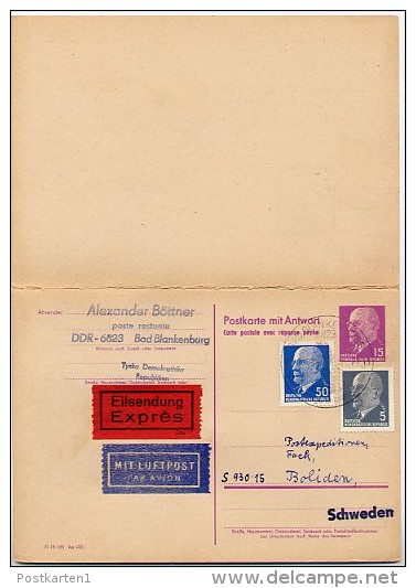 Boli´Marknan Boliden 1971 On  East German Postal Card With Reply P74 Air Mail Exprès - Sonstige & Ohne Zuordnung