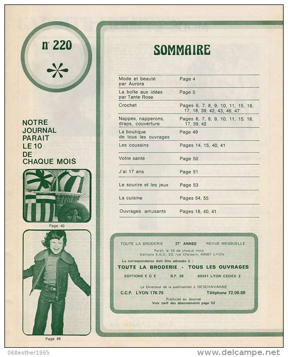 Revue Toute La Broderie Tous Les Ouvrages N° 220 De 1975 + Le Plan Pour Une Nappe Ronde Brodée, Sommaire Dans L'annonce - Moda