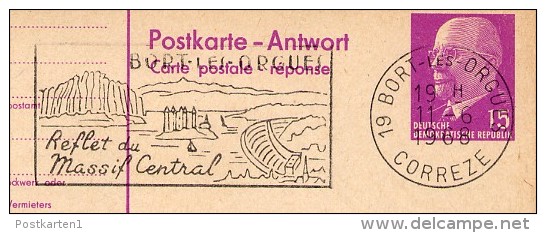 Zentralmassiv BORT-LES-ORGUES Frankreich 1968 Auf DDR P74 Antwort-Postkarte - Vulkane