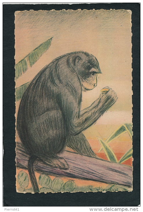 SINGES - EXPOSITION COLONIALE INTERNATIONALE DE PARIS 1931 - Singe à La Banane (signée En Bas à Droite) - Singes