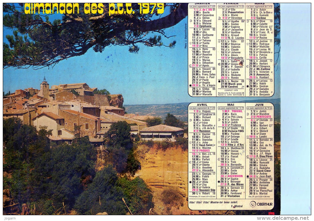 ALMANACH DES P.T.T.  1979 - OBERTHUR - Ille Et Vilaine - Tamaño Grande : 1971-80