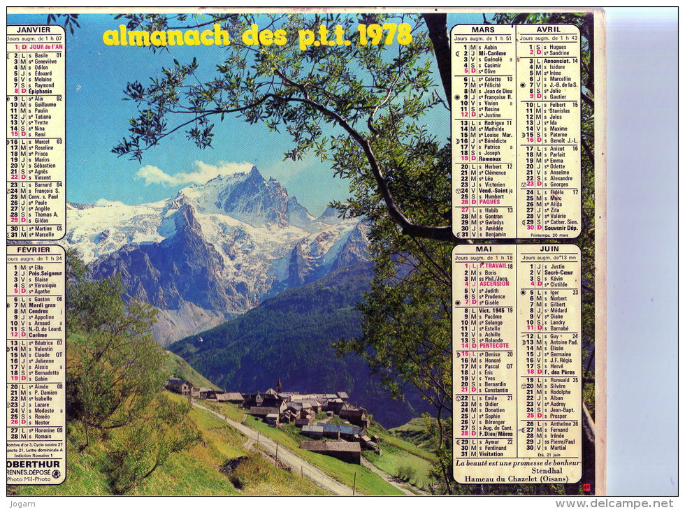 ALMANACH DES P.T.T.  1978 - OBERTHUR - Ille Et Vilaine - Tamaño Grande : 1971-80