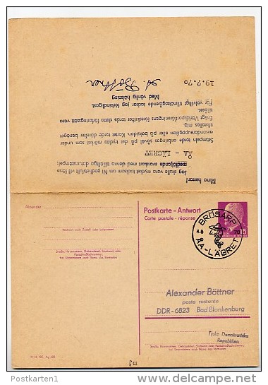ÅA LÄGRET BRÖSARP 1970 On East German Postal Card Wth Reply P74 - Sonstige & Ohne Zuordnung