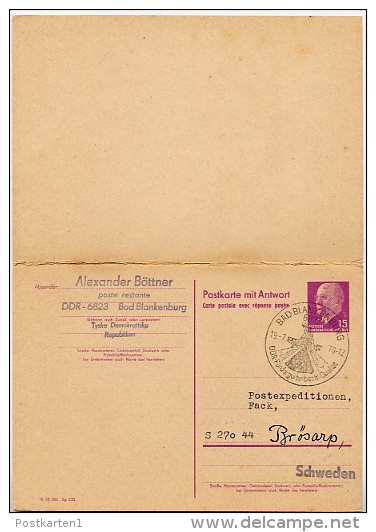 ÅA LÄGRET BRÖSARP 1970 On East German Postal Card Wth Reply P74 - Sonstige & Ohne Zuordnung