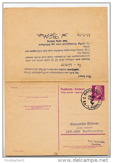 DDR P74 Postkarte Mit Antwort  Sost. ÅA LÄGRET BRÖSARP Schweden 1970 - Postkaarten - Gebruikt