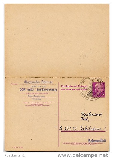 DDR P 74 Postkarte Mit Antwort  Sost. NEUE KOMMUNE ESKILSTUNA  Schweden 1971 - Postales - Usados