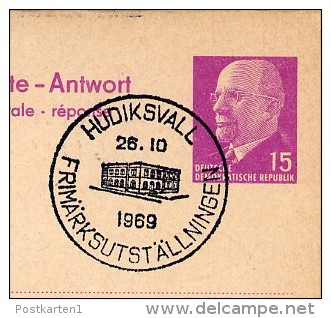 FRIMÄRKSUTSTÄLLNINGEN HUDIKSVALL 1969 On East German Postal Card With Reply P74 - Sonstige & Ohne Zuordnung