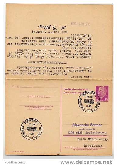 FRIMÄRKSUTSTÄLLNINGEN HUDIKSVALL 1969 On East German Postal Card With Reply P74 - Other & Unclassified