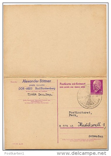 FRIMÄRKSUTSTÄLLNINGEN HUDIKSVALL 1969 On East German Postal Card With Reply P74 - Sonstige & Ohne Zuordnung
